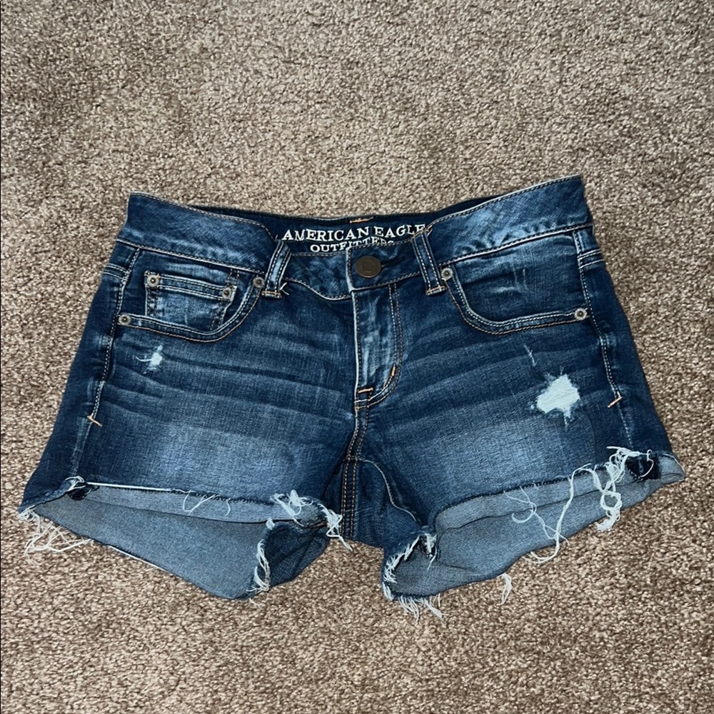 American Eagle Outfitters Blue Distressed Jean Shorts